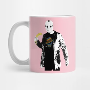 Psychic Jason Voorhees Wearing Redbubble Merch | Jason VS Banana | Rainbow skull Mug